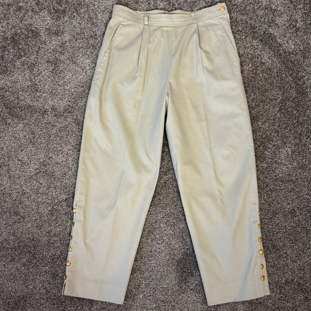 Yves Saint Laurent Cream Ankle Pants with Gold Buttons